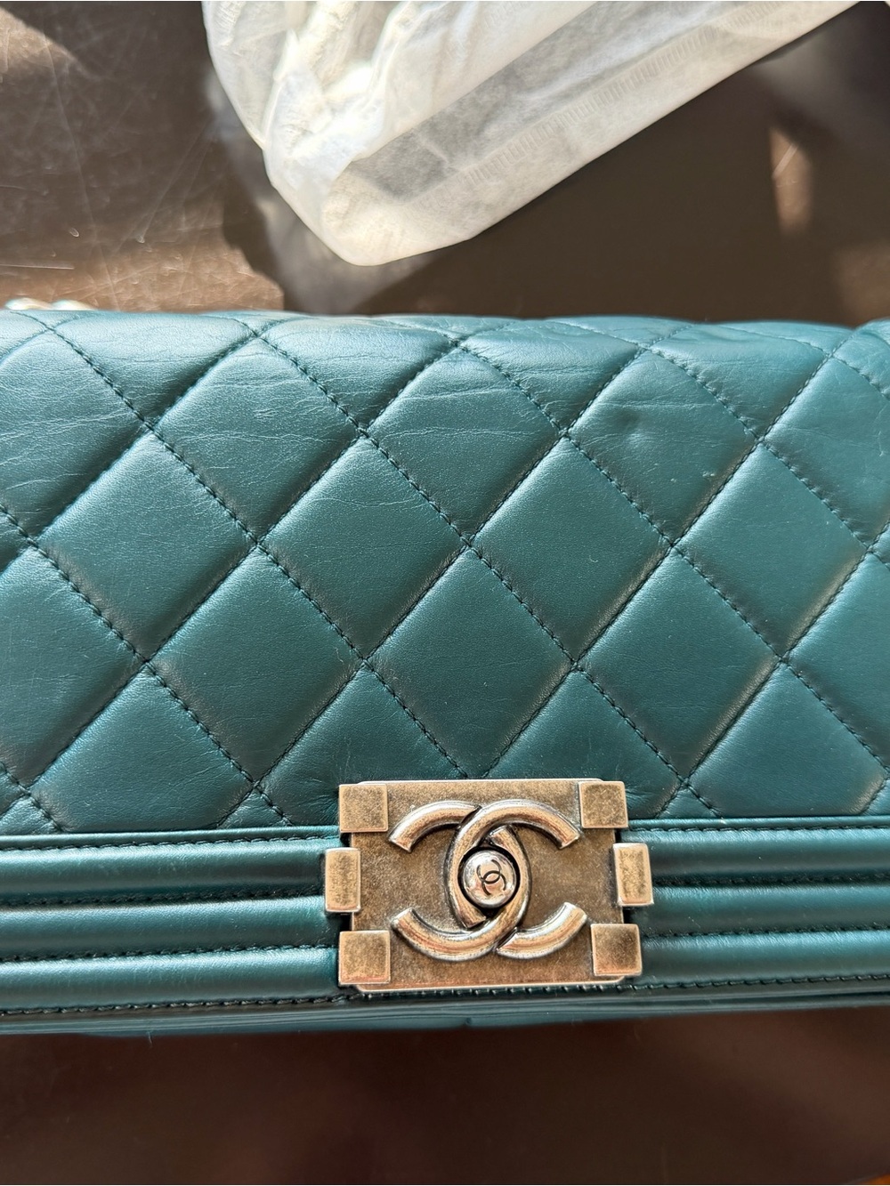 CHANEL Quilted Crossbody Bag in Teal with Gold Hardware